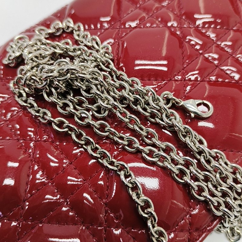 DIOR Lady Dior紅色漆皮藤格紋絎縫單肩包斜挎包銀色五金可拆卸肩帶-13