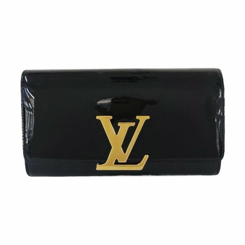 LOUIS VUITTON LOUISE黑色漆皮手拿包金色五金