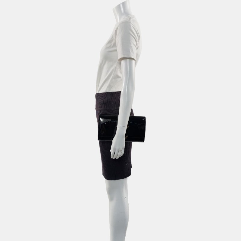 LOUIS VUITTON LOUISE黑色漆皮手拿包金色五金-1