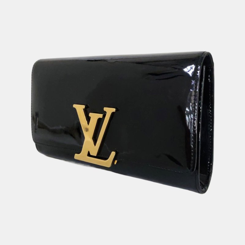 LOUIS VUITTON LOUISE黑色漆皮手拿包金色五金-2