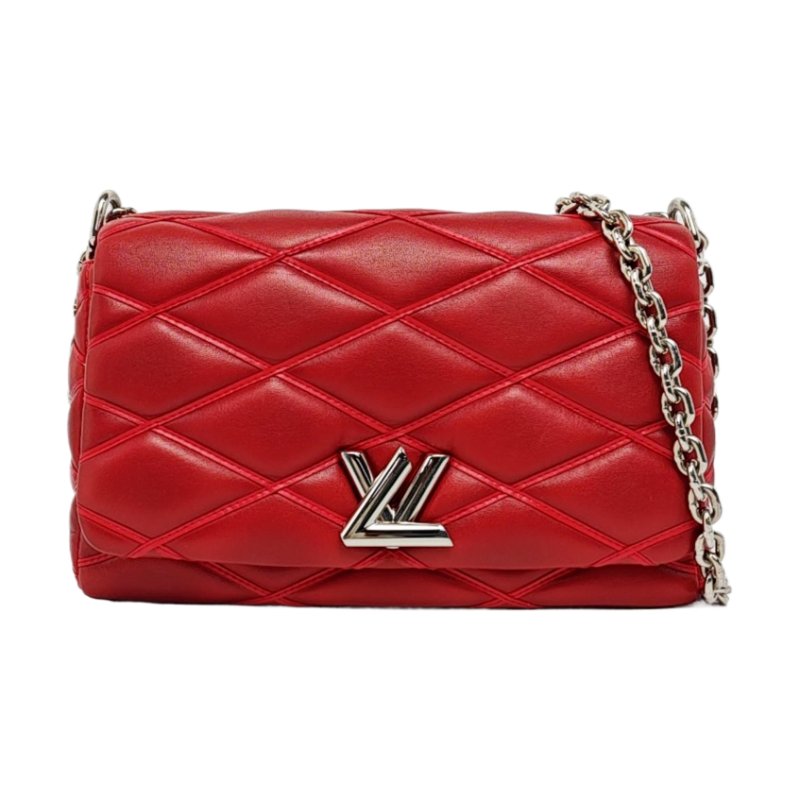 LOUIS VUITTON GO-14紅色羊皮絎縫單肩包銀色五金-0