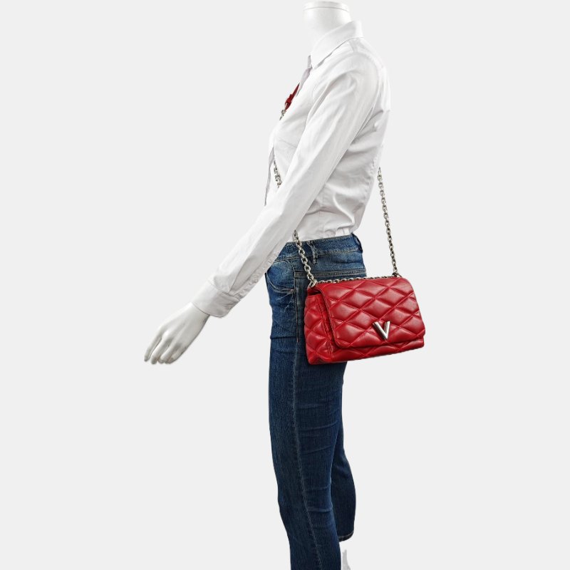 LOUIS VUITTON GO-14紅色羊皮絎縫單肩包銀色五金-1