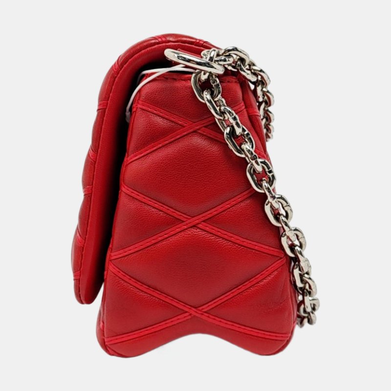 LOUIS VUITTON GO-14紅色羊皮絎縫單肩包銀色五金-2