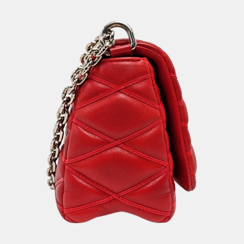 LOUIS VUITTON GO-14紅色羊皮絎縫單肩包銀色五金-3