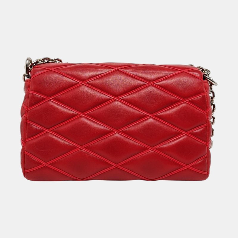 LOUIS VUITTON GO-14紅色羊皮絎縫單肩包銀色五金-4