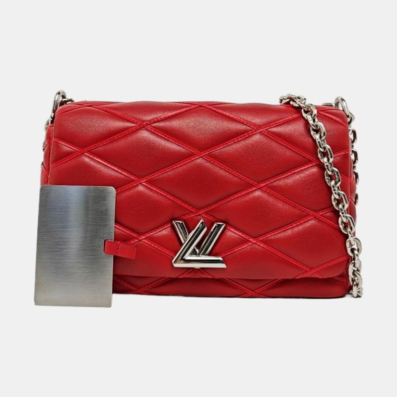 LOUIS VUITTON GO-14紅色羊皮絎縫單肩包銀色五金-7