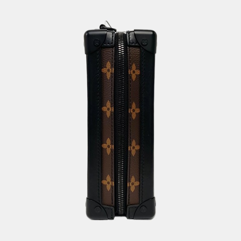 LOUIS VUITTON SOFT TRUNK棕色塗層帆布老花刺繡單肩包斜挎包銀色黑色五金可拆卸肩帶-3