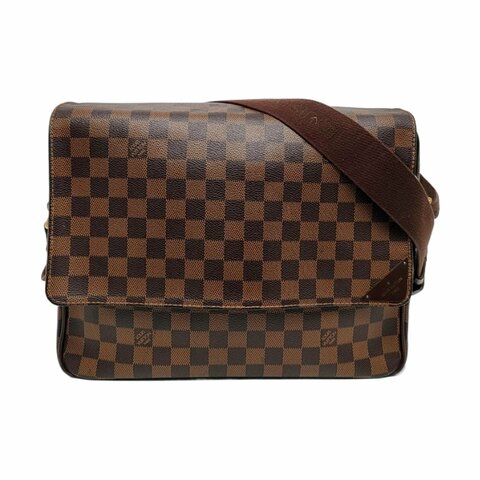 LOUIS VUITTON SHELTON中號棕色塗層帆布棋盤格郵差包斜挎包單肩包金色五金