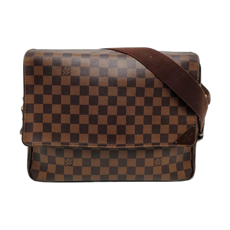 LOUIS VUITTON SHELTON中號棕色塗層帆布棋盤格郵差包斜挎包單肩包金色五金-0