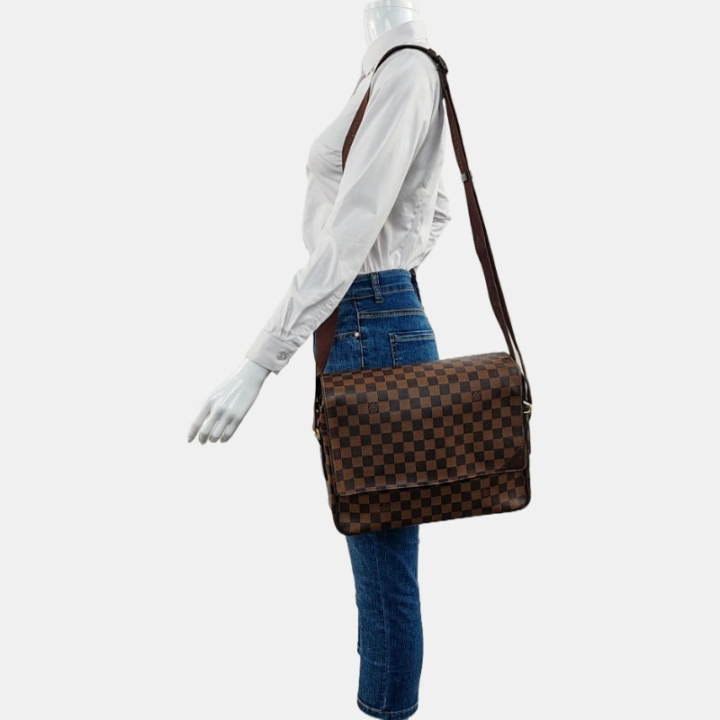 LOUIS VUITTON SHELTON中號棕色塗層帆布棋盤格郵差包斜挎包單肩包金色五金-1