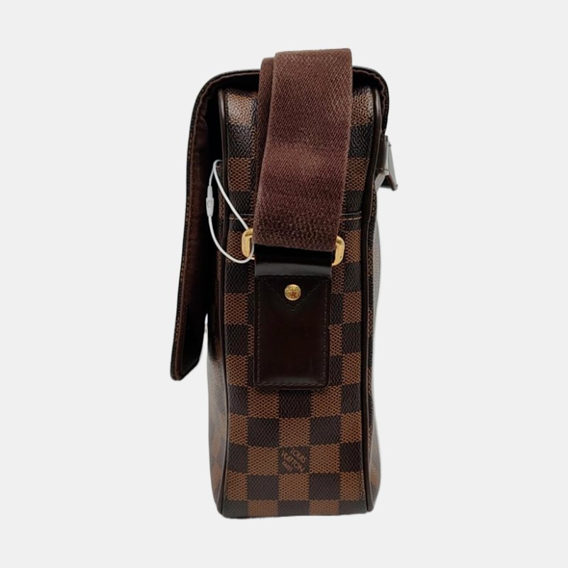 LOUIS VUITTON SHELTON中號棕色塗層帆布棋盤格郵差包斜挎包單肩包金色五金-2