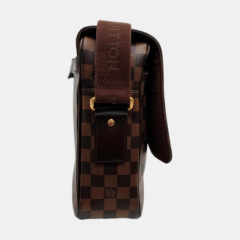 LOUIS VUITTON SHELTON中號棕色塗層帆布棋盤格郵差包斜挎包單肩包金色五金-3