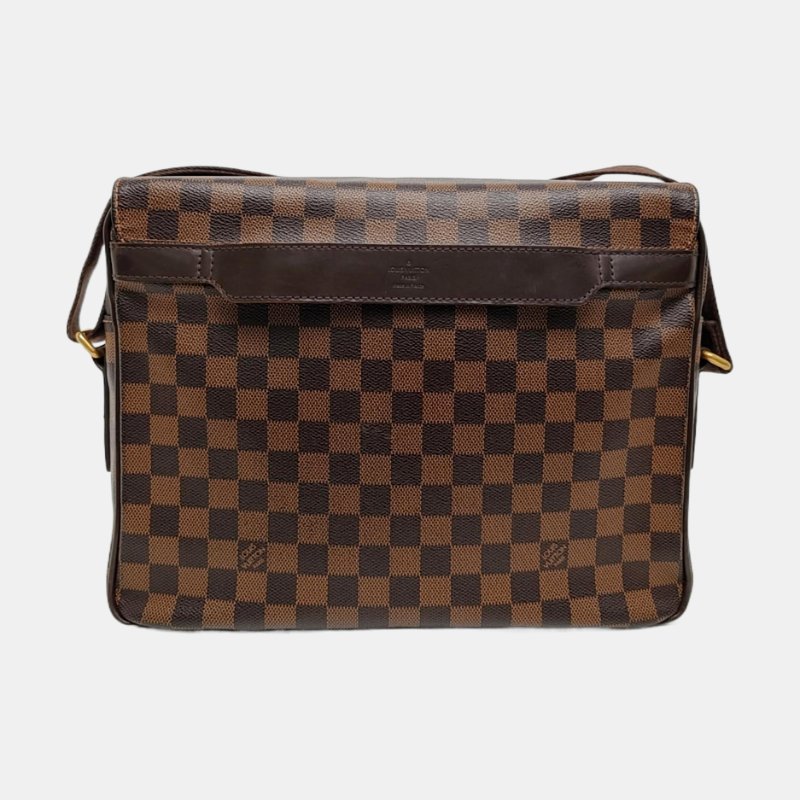 LOUIS VUITTON SHELTON中號棕色塗層帆布棋盤格郵差包斜挎包單肩包金色五金-4