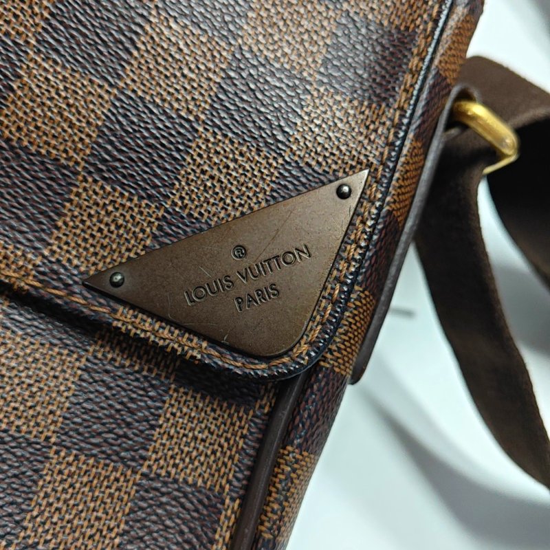 LOUIS VUITTON SHELTON中號棕色塗層帆布棋盤格郵差包斜挎包單肩包金色五金-8