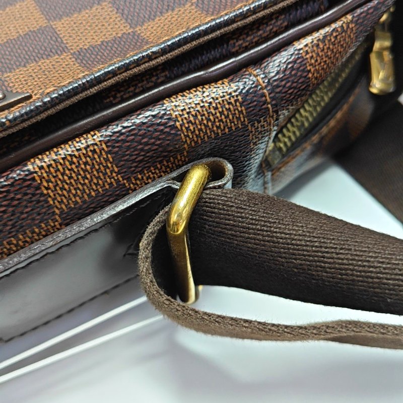 LOUIS VUITTON SHELTON中號棕色塗層帆布棋盤格郵差包斜挎包單肩包金色五金-16