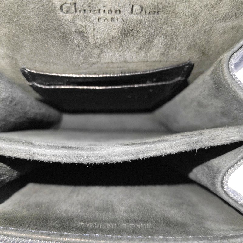 DIOR Diorama深藍色牛仔布藤格紋鉚釘盾牌包單肩包斜挎包金色五金可拆卸肩帶-6