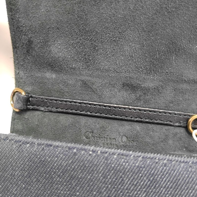 DIOR Diorama深藍色牛仔布藤格紋鉚釘盾牌包單肩包斜挎包金色五金可拆卸肩帶-11