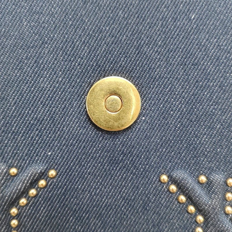 DIOR Diorama深藍色牛仔布藤格紋鉚釘盾牌包單肩包斜挎包金色五金可拆卸肩帶-12