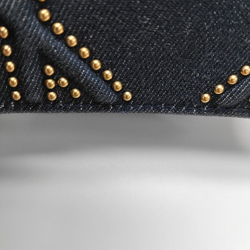 DIOR Diorama深藍色牛仔布藤格紋鉚釘盾牌包單肩包斜挎包金色五金可拆卸肩帶-13