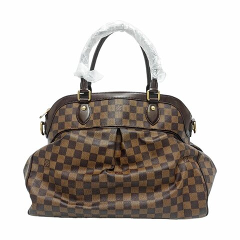 LOUIS VUITTON TREVI大號棕色塗層帆布棋盤格手提包單肩包金色五金