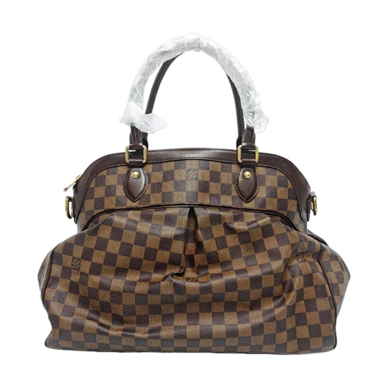 LOUIS VUITTON TREVI大號棕色塗層帆布棋盤格手提包單肩包金色五金-0