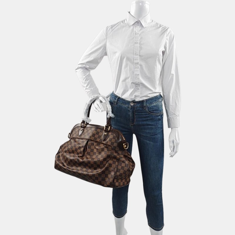 LOUIS VUITTON TREVI大號棕色塗層帆布棋盤格手提包單肩包金色五金-1