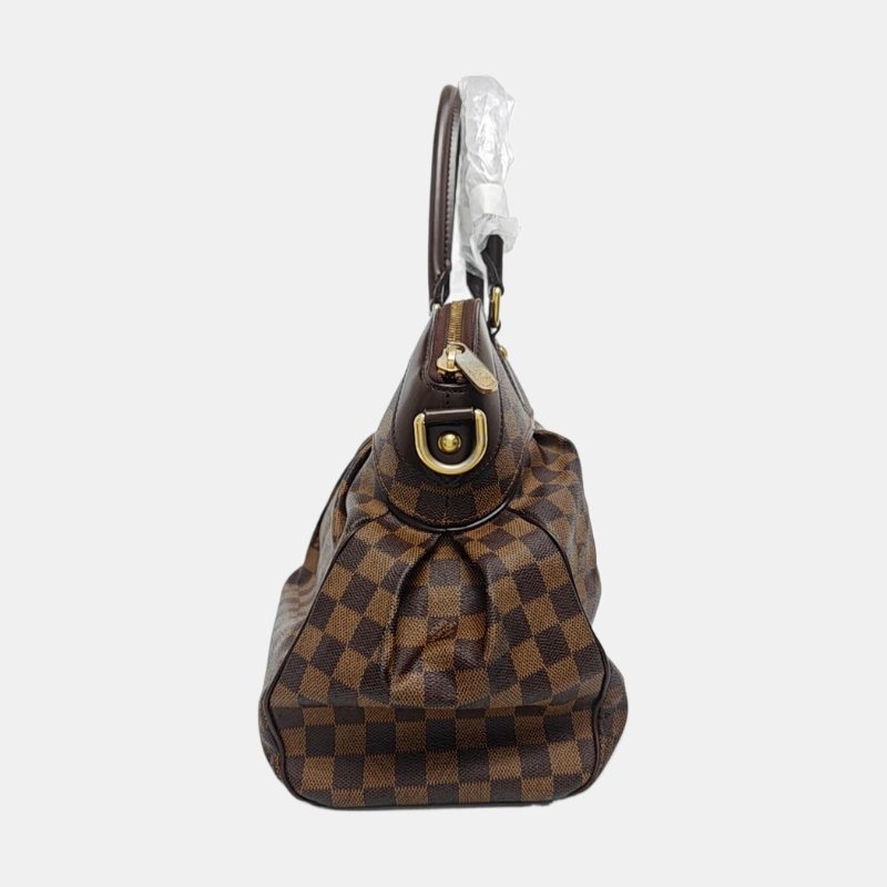 LOUIS VUITTON TREVI大號棕色塗層帆布棋盤格手提包單肩包金色五金-3