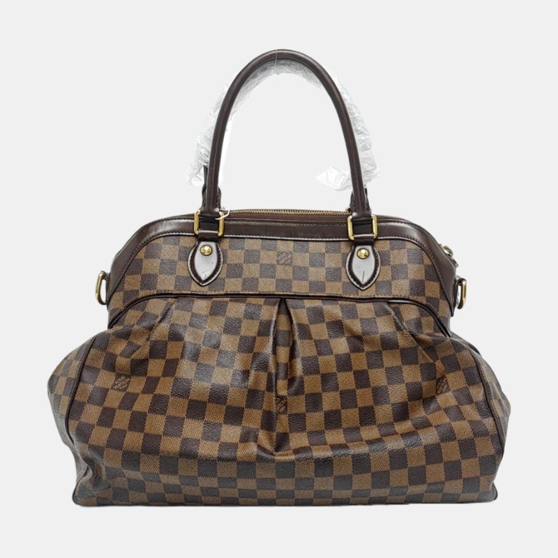 LOUIS VUITTON TREVI大號棕色塗層帆布棋盤格手提包單肩包金色五金-4