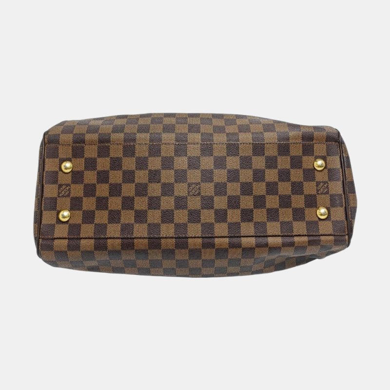 LOUIS VUITTON TREVI大號棕色塗層帆布棋盤格手提包單肩包金色五金-5