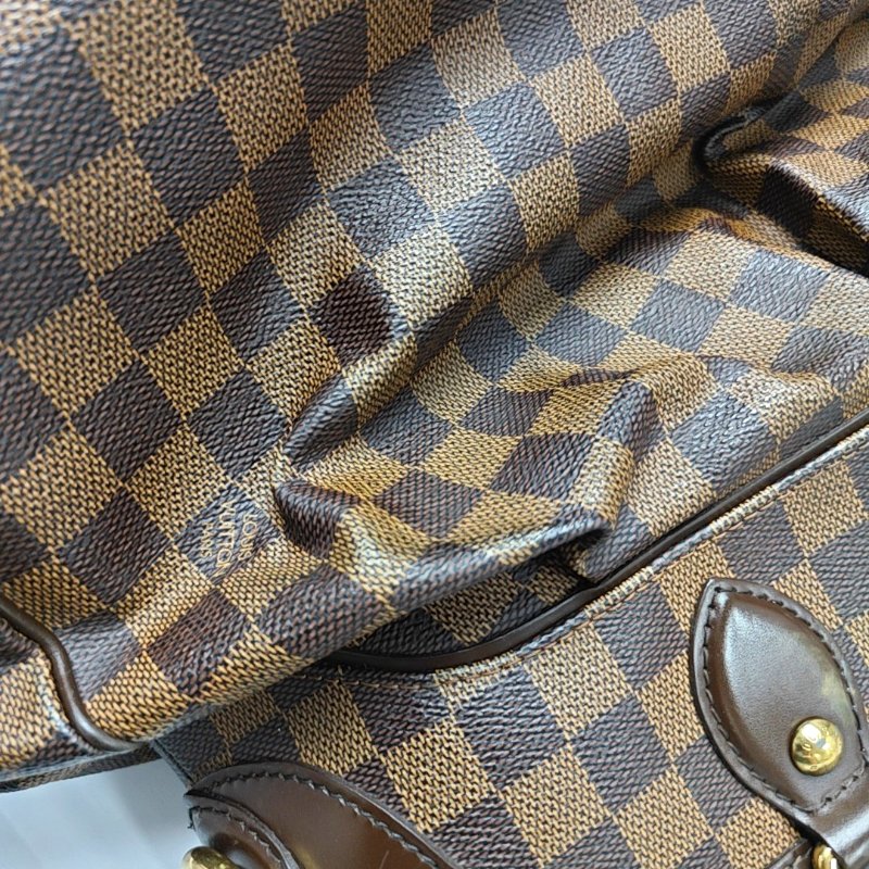 LOUIS VUITTON TREVI大號棕色塗層帆布棋盤格手提包單肩包金色五金-7