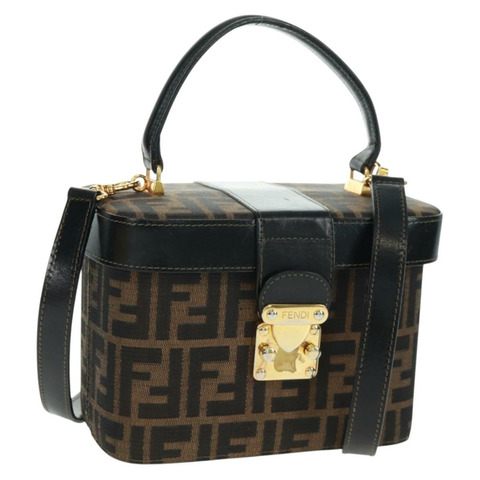FENDI Zucca帆布化妝包 2way Brown Black Auth 163256V