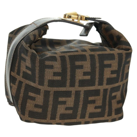 FENDI Zucca帆布化妝包 黑色棕色 正品 164118V