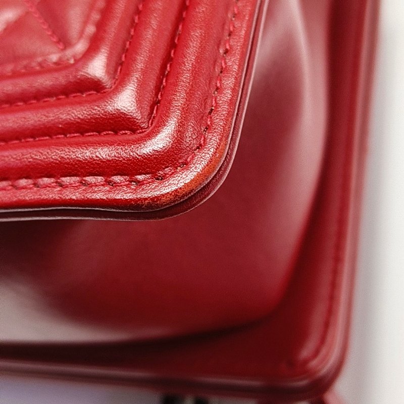 CHANEL BOY CHANEL大號紅色牛皮菱格紋絎縫單肩包斜挎包釘色五金20開可拆卸肩帶-12