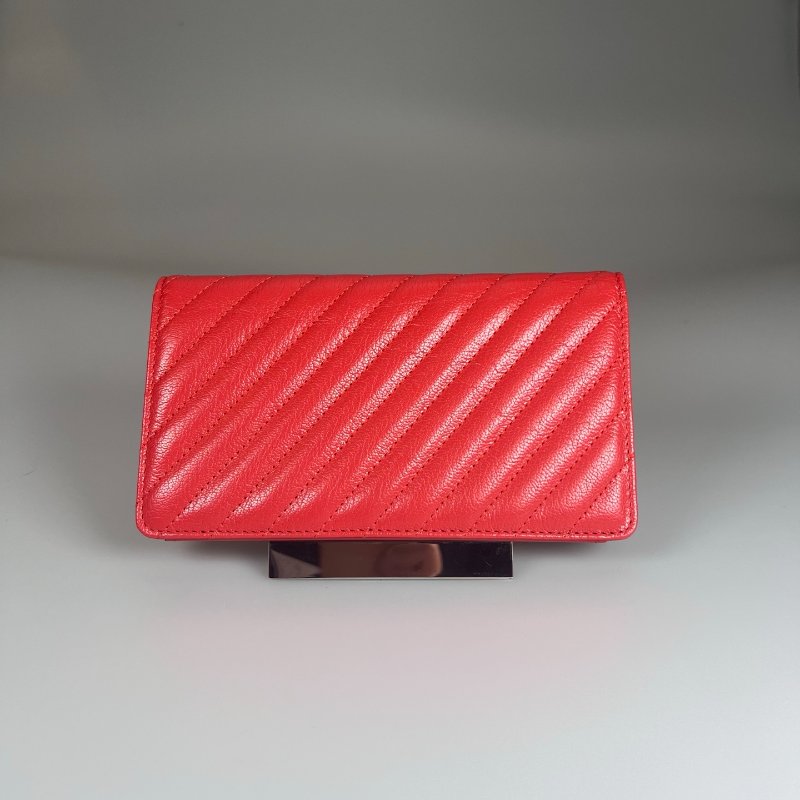 CHANEL Border stitch 對開長夾 紅 22開-1