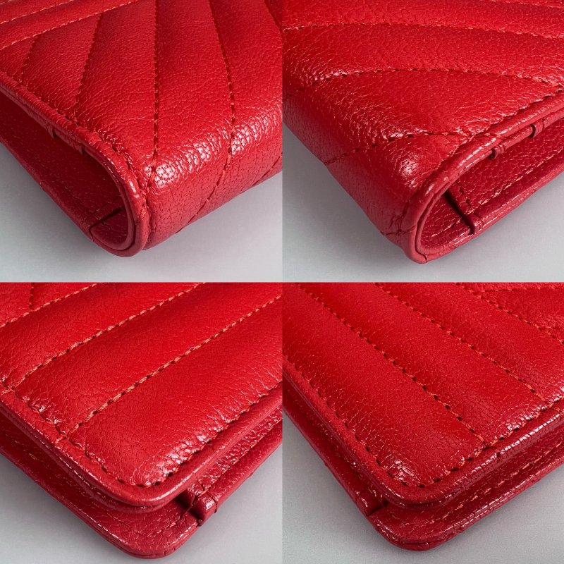 CHANEL Border stitch 對開長夾 紅 22開-8
