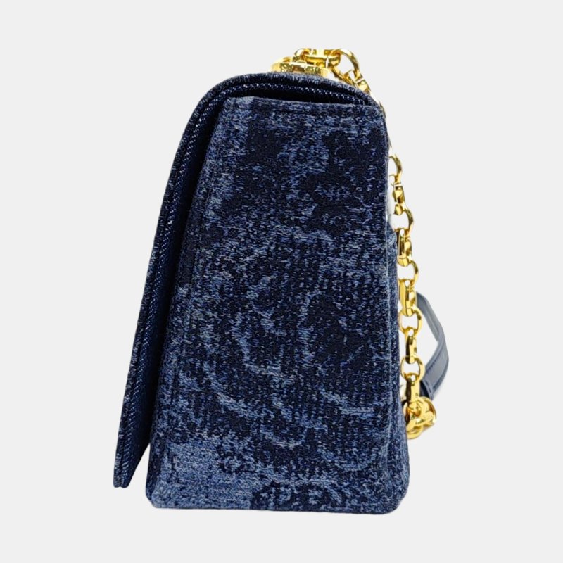 DIOR 30 Montaigne 藍色織物蒙田包斜挎包單肩包 金色五金 9.8新-2