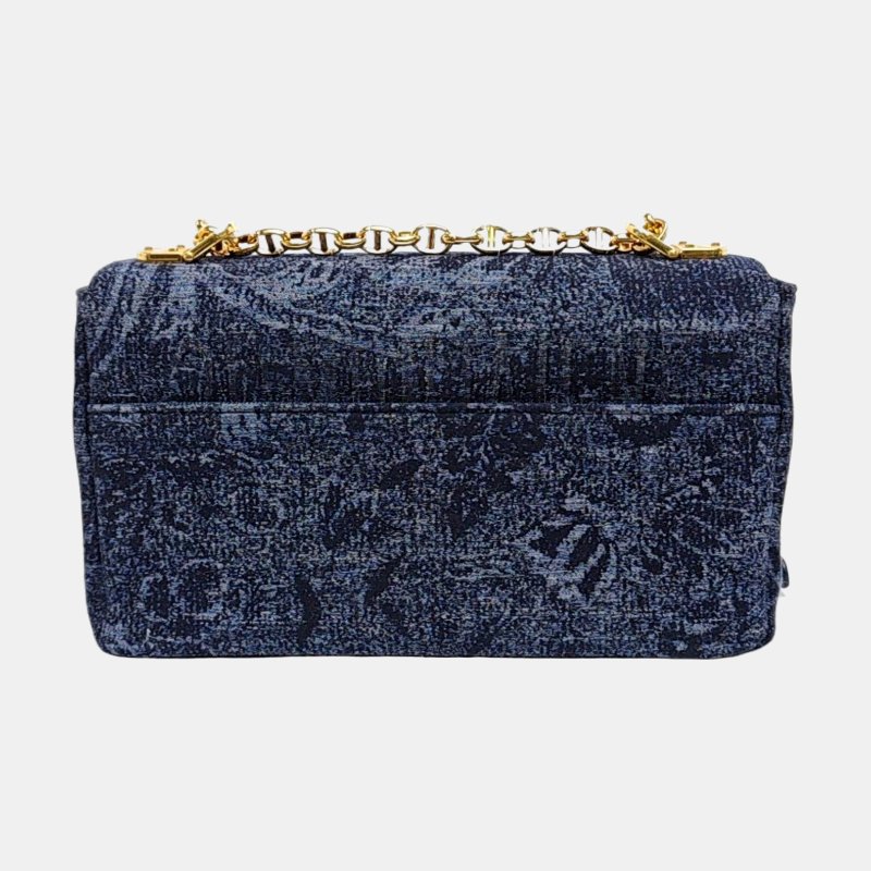 DIOR 30 Montaigne 藍色織物蒙田包斜挎包單肩包 金色五金 9.8新-4