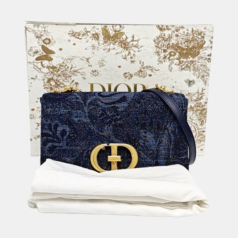 DIOR 30 Montaigne 藍色織物蒙田包斜挎包單肩包 金色五金 9.8新-7