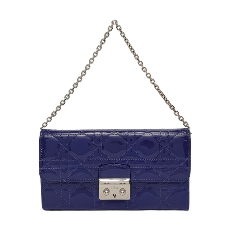 DIOR Miss Dior藍紫色漆皮藤格紋絎縫手提包銀色五金可拆卸肩帶-0