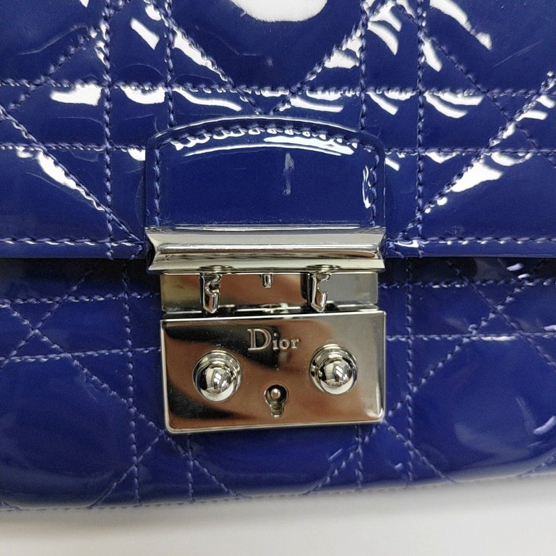 DIOR Miss Dior藍紫色漆皮藤格紋絎縫手提包銀色五金可拆卸肩帶-8