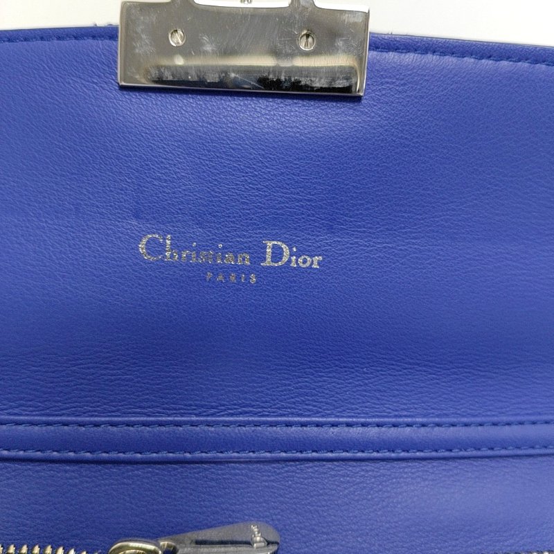 DIOR Miss Dior藍紫色漆皮藤格紋絎縫手提包銀色五金可拆卸肩帶-9
