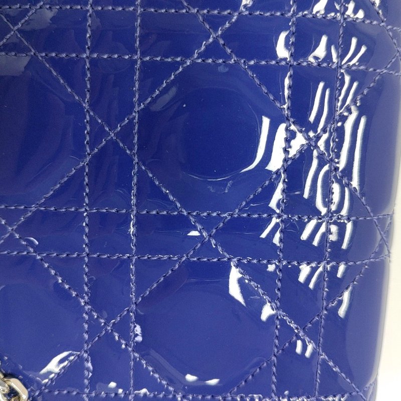 DIOR Miss Dior藍紫色漆皮藤格紋絎縫手提包銀色五金可拆卸肩帶-14
