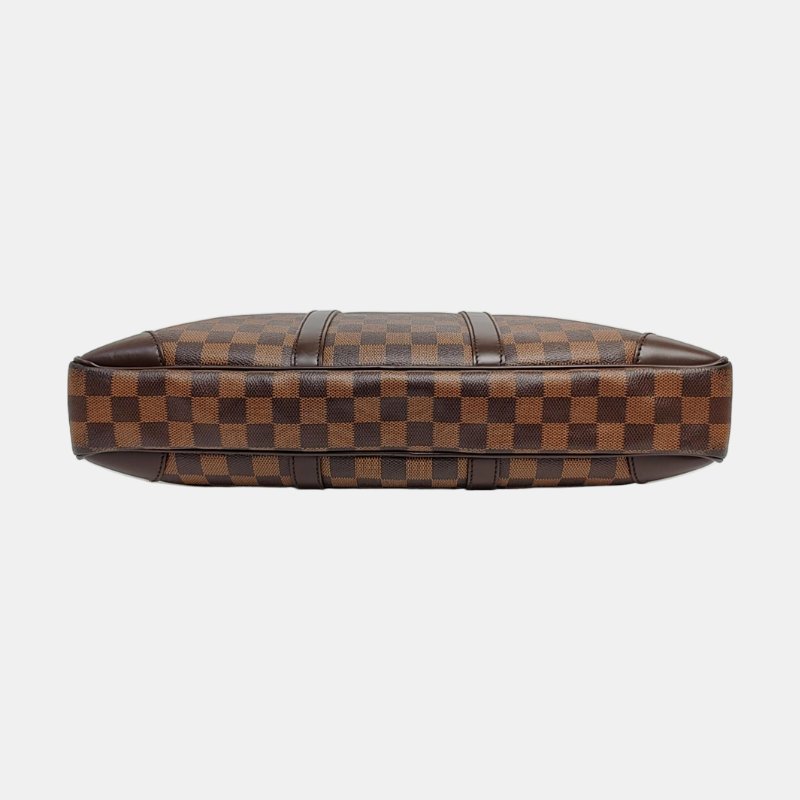 LOUIS VUITTON PORTE-DOCUMENTS棕色塗層帆布棋盤格手提包金色五金-5