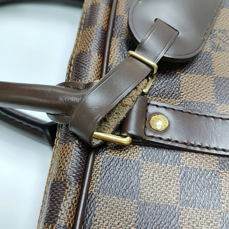 LOUIS VUITTON PORTE-DOCUMENTS棕色塗層帆布棋盤格手提包金色五金-9