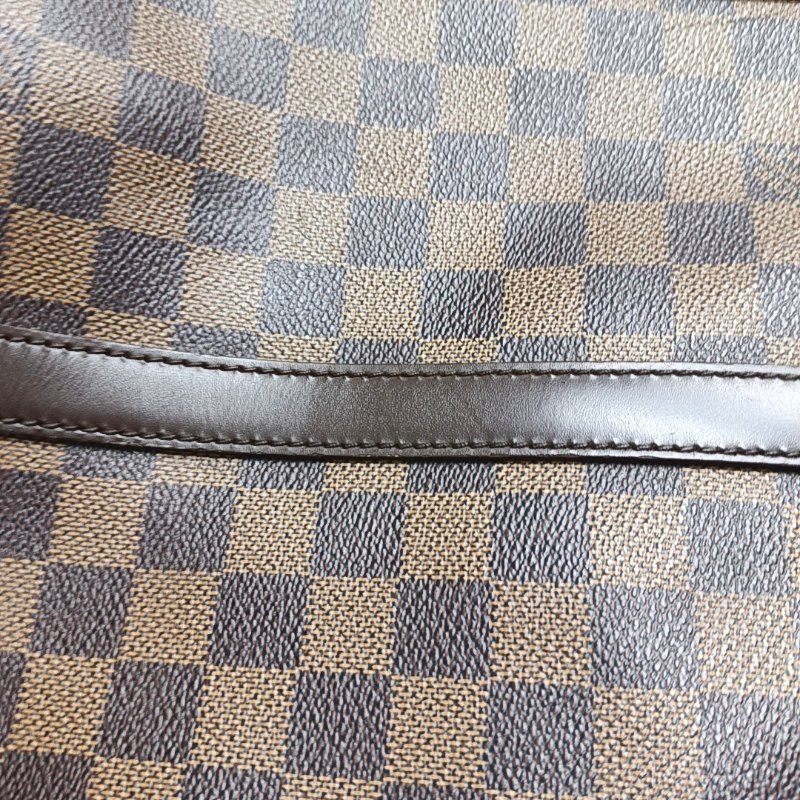 LOUIS VUITTON PORTE-DOCUMENTS棕色塗層帆布棋盤格手提包金色五金-10