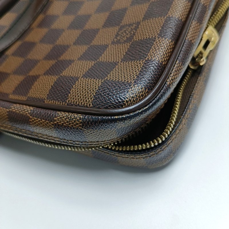 LOUIS VUITTON PORTE-DOCUMENTS棕色塗層帆布棋盤格手提包金色五金-14