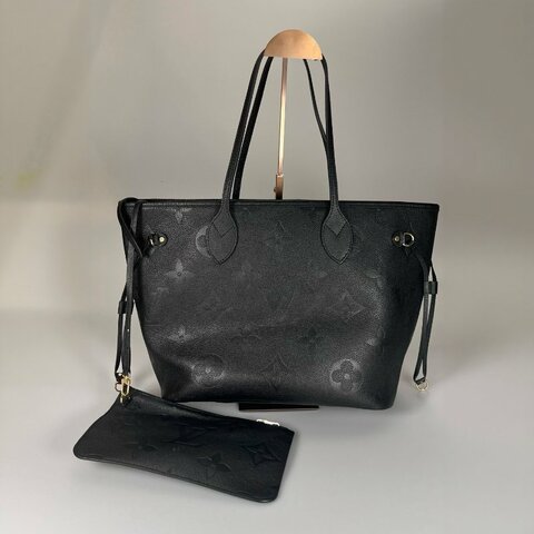 LV M45685/晶片款 黑全皮NEVERFULL MM 托特包