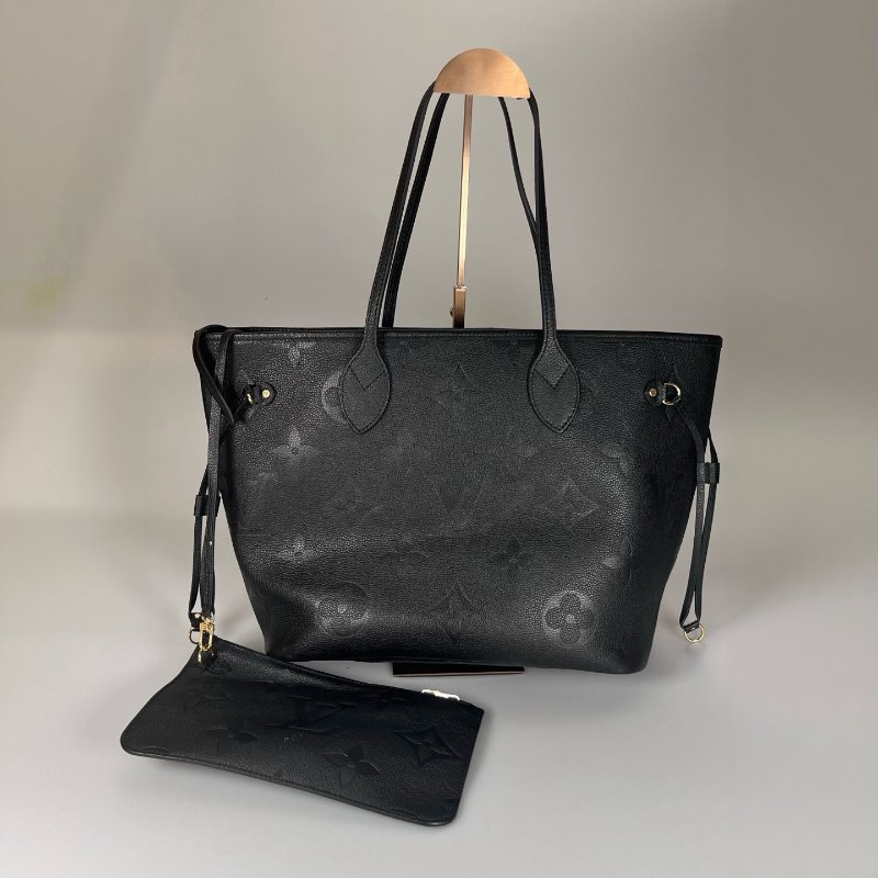 LV M45685/晶片款 黑全皮NEVERFULL MM 托特包-0