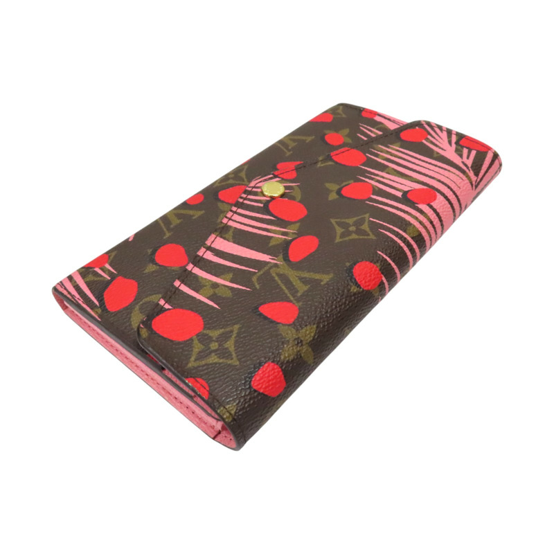 罌粟紅/棕色 原花帆布 Jungle圖騰 Sarah 釦式長夾【LOUIS VUITTON LV 路易威登】 M42576-2