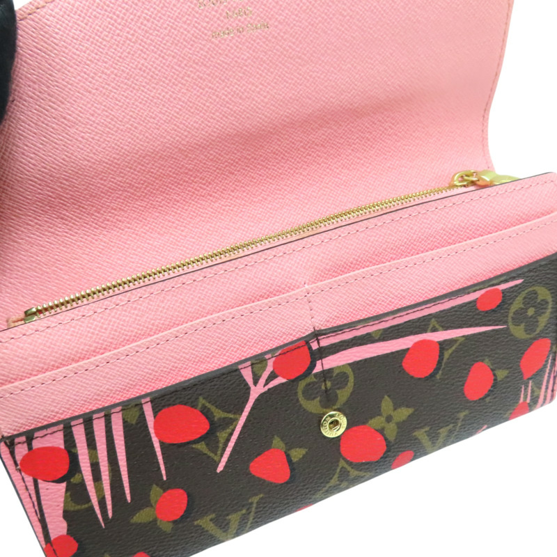 罌粟紅/棕色 原花帆布 Jungle圖騰 Sarah 釦式長夾【LOUIS VUITTON LV 路易威登】 M42576-4